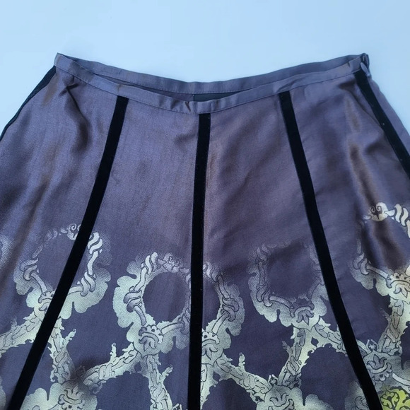 NWOT Apostrophe Women's Brown A-Line Geo Print Skirt Velvet Trim Zip Size 6 - Picture 3 of 11